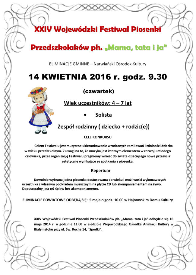 Festiwal Piosenki Przedszkolaków pt. Mama, tata i ja